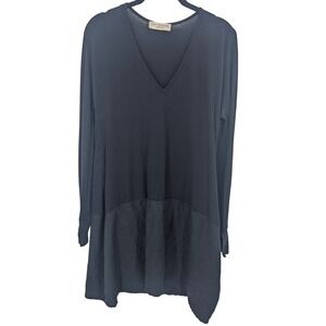 Ivan Grundahl Linen Blend Top Women Small Black Long Sleeve Lagenlook Tunic